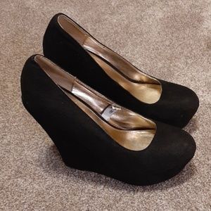 Black Suede Wedge Platform Heels